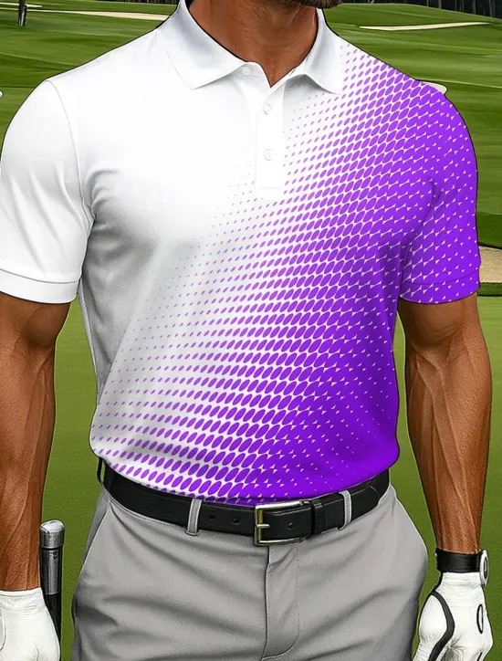 Hot OUKU Men's Polo Casual Sports Turndown Short Sleeve Fashion Leisure Geometic Golf 3D Print Buttons Summer Violet Lake Blue Blue Polo