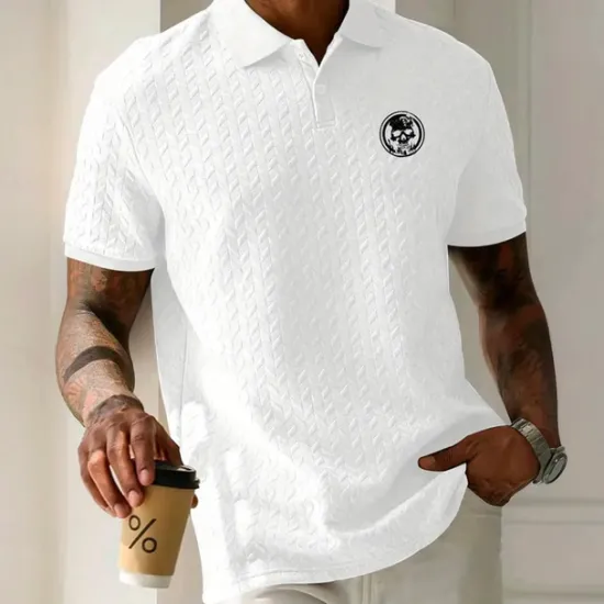 New OUKU Men's Polo Casual Turndown Short Sleeve Leisure Comfortable Skull 3D Print Buttons Summer Black White Green Brown Polo