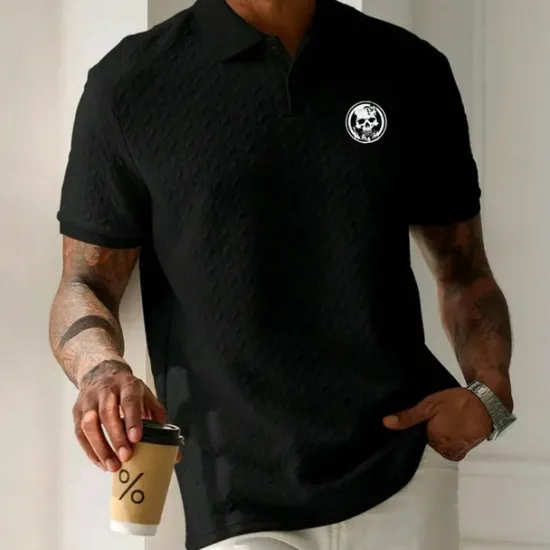 New OUKU Men's Polo Casual Turndown Short Sleeve Leisure Comfortable Skull 3D Print Buttons Summer Black White Green Brown Polo