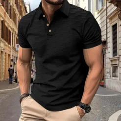 Best OUKU Men's Polo Golf Polos Shirts Work Casual Lapel Classic Short Sleeve Basic Modern Solid Color Scales Buttons Spring & Summer Regular Fit Dark Brown Black White Beige Polo