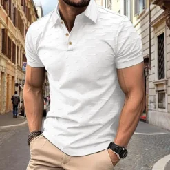 Best OUKU Men's Polo Golf Polos Shirts Work Casual Lapel Classic Short Sleeve Basic Modern Solid Color Scales Buttons Spring & Summer Regular Fit Dark Brown Black White Beige Polo