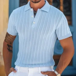 Discount OUKU Men's Polo Golf Shirt Business Casual Ribbed Polo Collar Classic Short Sleeve Modern Old Money Style Color Block Knitted Ribbed Spring & Summer Regular Fit Light Blue Pink Green Polo