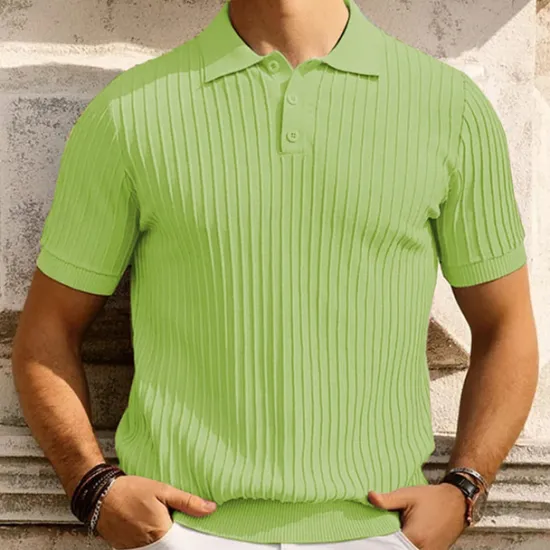 Discount OUKU Men's Polo Golf Shirt Business Casual Ribbed Polo Collar Classic Short Sleeve Modern Old Money Style Color Block Knitted Ribbed Spring & Summer Regular Fit Light Blue Pink Green Polo