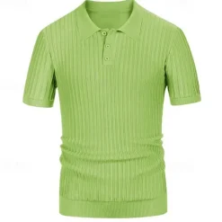 Discount OUKU Men's Polo Golf Shirt Business Casual Ribbed Polo Collar Classic Short Sleeve Modern Old Money Style Color Block Knitted Ribbed Spring & Summer Regular Fit Light Blue Pink Green Polo
