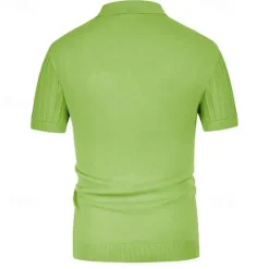 Discount OUKU Men's Polo Golf Shirt Business Casual Ribbed Polo Collar Classic Short Sleeve Modern Old Money Style Color Block Knitted Ribbed Spring & Summer Regular Fit Light Blue Pink Green Polo