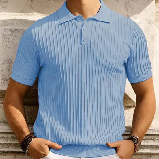 Discount OUKU Men's Polo Golf Shirt Business Casual Ribbed Polo Collar Classic Short Sleeve Modern Old Money Style Color Block Knitted Ribbed Spring & Summer Regular Fit Light Blue Pink Green Polo