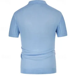 Discount OUKU Men's Polo Golf Shirt Business Casual Ribbed Polo Collar Classic Short Sleeve Modern Old Money Style Color Block Knitted Ribbed Spring & Summer Regular Fit Light Blue Pink Green Polo