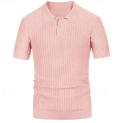 Discount OUKU Men's Polo Golf Shirt Business Casual Ribbed Polo Collar Classic Short Sleeve Modern Old Money Style Color Block Knitted Ribbed Spring & Summer Regular Fit Light Blue Pink Green Polo