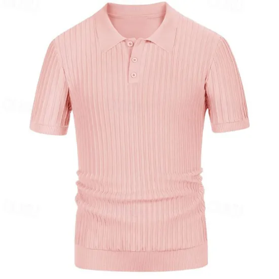 Discount OUKU Men's Polo Golf Shirt Business Casual Ribbed Polo Collar Classic Short Sleeve Modern Old Money Style Color Block Knitted Ribbed Spring & Summer Regular Fit Light Blue Pink Green Polo
