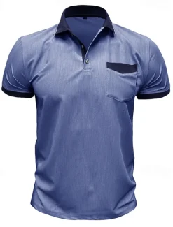 Online OUKU Men's Polo Golf Shirt Business Casual Classic Short Sleeve Fashion Solid Color Buttons Pocket Summer Spring Regular Fit Denim Blue Red Navy Blue Dark Gray Light Grey Green Polo