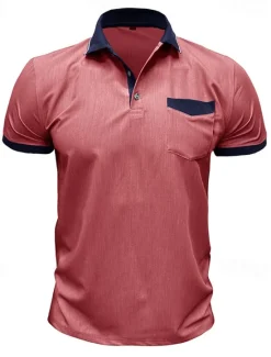 Online OUKU Men's Polo Golf Shirt Business Casual Classic Short Sleeve Fashion Solid Color Buttons Pocket Summer Spring Regular Fit Denim Blue Red Navy Blue Dark Gray Light Grey Green Polo
