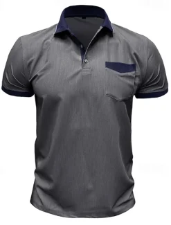 Online OUKU Men's Polo Golf Shirt Business Casual Classic Short Sleeve Fashion Solid Color Buttons Pocket Summer Spring Regular Fit Denim Blue Red Navy Blue Dark Gray Light Grey Green Polo