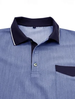 Online OUKU Men's Polo Golf Shirt Business Casual Classic Short Sleeve Fashion Solid Color Buttons Pocket Summer Spring Regular Fit Denim Blue Red Navy Blue Dark Gray Light Grey Green Polo