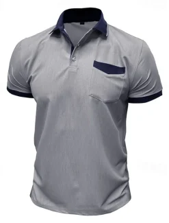 Online OUKU Men's Polo Golf Shirt Business Casual Classic Short Sleeve Fashion Solid Color Buttons Pocket Summer Spring Regular Fit Denim Blue Red Navy Blue Dark Gray Light Grey Green Polo