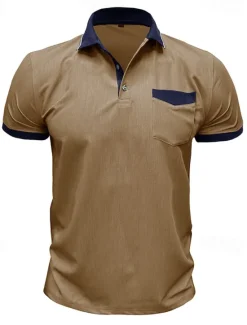 Online OUKU Men's Polo Golf Shirt Business Casual Classic Short Sleeve Fashion Solid Color Buttons Pocket Summer Spring Regular Fit Denim Blue Red Navy Blue Dark Gray Light Grey Green Polo