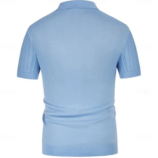 Online OUKU Men's Polo Golf Shirt Business Casual Ribbed Polo Collar Classic Short Sleeve Basic Modern Solid Color Knitted Ribbed Spring & Summer Regular Fit Light Blue Pink Green Polo