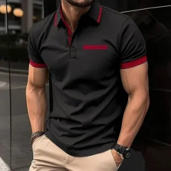 Outlet OUKU Men's Polo Golf Shirt Business Casual Classic Short Sleeve Fashion Solid Color Buttons Pocket Summer Spring Regular Fit Black White Navy Blue Sky Blue Light Grey Polo