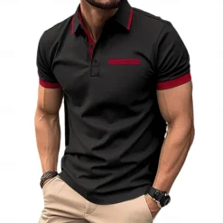 Outlet OUKU Men's Polo Golf Shirt Business Casual Classic Short Sleeve Fashion Solid Color Buttons Pocket Summer Spring Regular Fit Black White Navy Blue Sky Blue Light Grey Polo