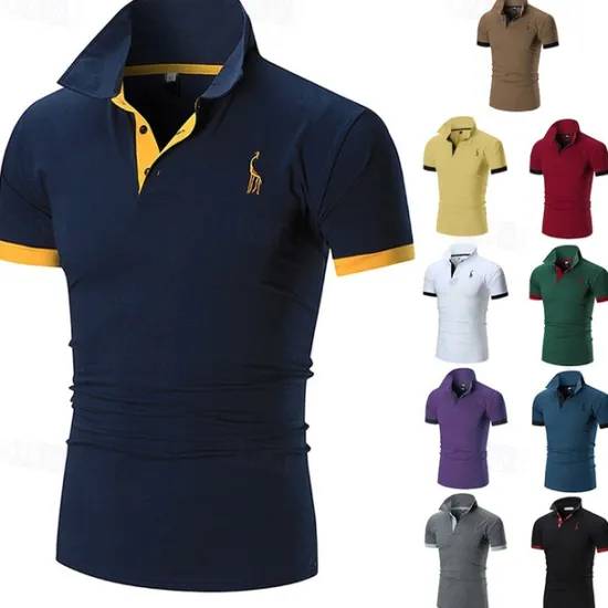Outlet OUKU Men's Polo Golf Shirt Casual Sports Classic Short Sleeve Basic Color Block Deer Button Front Summer Spring Regular Fit Dark Brown Dark Gray Black White Yellow Burgundy Polo