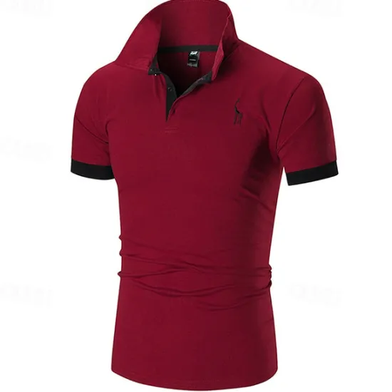 Outlet OUKU Men's Polo Golf Shirt Casual Sports Classic Short Sleeve Basic Color Block Deer Button Front Summer Spring Regular Fit Dark Brown Dark Gray Black White Yellow Burgundy Polo