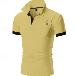 Outlet OUKU Men's Polo Golf Shirt Casual Sports Classic Short Sleeve Basic Color Block Deer Button Front Summer Spring Regular Fit Dark Brown Dark Gray Black White Yellow Burgundy Polo
