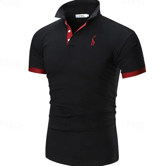 Outlet OUKU Men's Polo Golf Shirt Casual Sports Classic Short Sleeve Basic Color Block Deer Button Front Summer Spring Regular Fit Dark Brown Dark Gray Black White Yellow Burgundy Polo