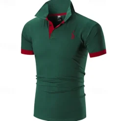 Outlet OUKU Men's Polo Golf Shirt Casual Sports Classic Short Sleeve Basic Color Block Deer Button Front Summer Spring Regular Fit Dark Brown Dark Gray Black White Yellow Burgundy Polo