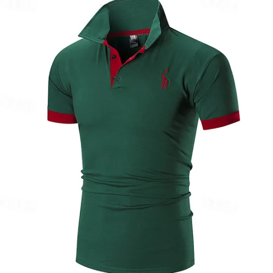 Outlet OUKU Men's Polo Golf Shirt Casual Sports Classic Short Sleeve Basic Color Block Deer Button Front Summer Spring Regular Fit Dark Brown Dark Gray Black White Yellow Burgundy Polo