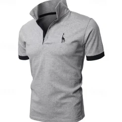 Outlet OUKU Men's Polo Golf Shirt Casual Sports Classic Short Sleeve Basic Color Block Deer Button Front Summer Spring Regular Fit Dark Brown Dark Gray Black White Yellow Burgundy Polo