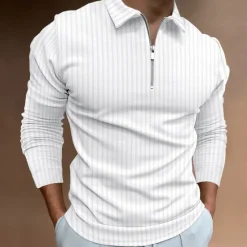 New OUKU Men's Polo Golf Shirt Casual Quarter Zip Long Sleeve Casual Old Money Style Striped Zipper Stripe Spring Fall Spring & Summer Regular Fit Light Pink Light Blue Black White Light Green Wine Polo