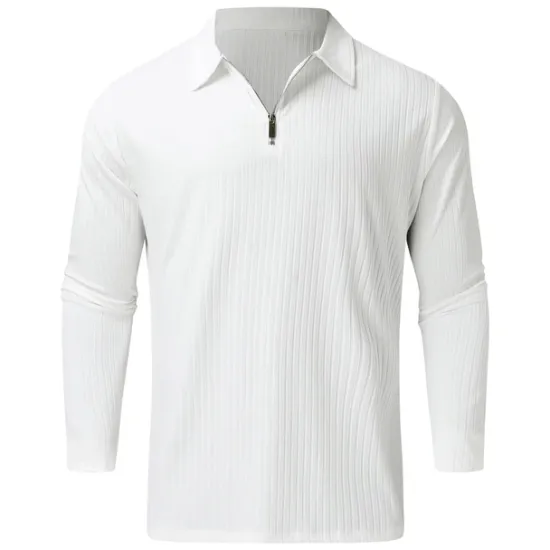 New OUKU Men's Polo Golf Shirt Casual Quarter Zip Long Sleeve Casual Old Money Style Striped Zipper Stripe Spring Fall Spring & Summer Regular Fit Light Pink Light Blue Black White Light Green Wine Polo
