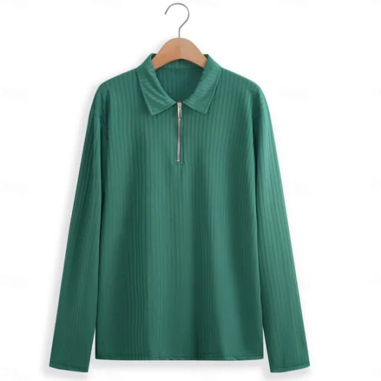 New OUKU Men's Polo Golf Shirt Casual Quarter Zip Long Sleeve Casual Old Money Style Striped Zipper Stripe Spring Fall Spring & Summer Regular Fit Light Pink Light Blue Black White Light Green Wine Polo