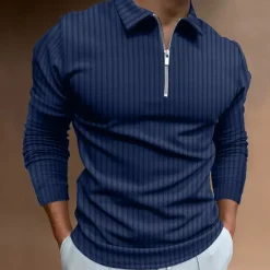 New OUKU Men's Polo Golf Shirt Casual Quarter Zip Long Sleeve Casual Old Money Style Striped Zipper Stripe Spring Fall Spring & Summer Regular Fit Light Pink Light Blue Black White Light Green Wine Polo