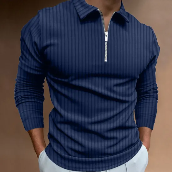 New OUKU Men's Polo Golf Shirt Casual Quarter Zip Long Sleeve Casual Old Money Style Striped Zipper Stripe Spring Fall Spring & Summer Regular Fit Light Pink Light Blue Black White Light Green Wine Polo