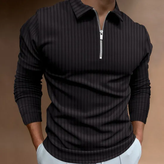 New OUKU Men's Polo Golf Shirt Casual Quarter Zip Long Sleeve Casual Old Money Style Striped Zipper Stripe Spring Fall Spring & Summer Regular Fit Light Pink Light Blue Black White Light Green Wine Polo