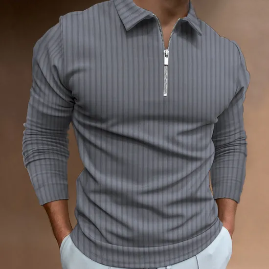 New OUKU Men's Polo Golf Shirt Casual Quarter Zip Long Sleeve Casual Old Money Style Striped Zipper Stripe Spring Fall Spring & Summer Regular Fit Light Pink Light Blue Black White Light Green Wine Polo