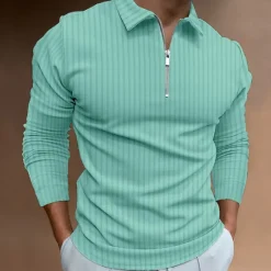New OUKU Men's Polo Golf Shirt Casual Quarter Zip Long Sleeve Casual Old Money Style Striped Zipper Stripe Spring Fall Spring & Summer Regular Fit Light Pink Light Blue Black White Light Green Wine Polo