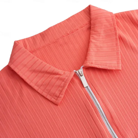 New OUKU Men's Polo Golf Shirt Casual Quarter Zip Long Sleeve Casual Old Money Style Striped Zipper Stripe Spring Fall Spring & Summer Regular Fit Light Pink Light Blue Black White Light Green Wine Polo