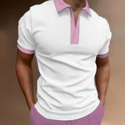 OUKU Men's Polo Golf Shirt Outdoor Street Lapel Short Sleeve Fashion Casual Color Block Spring & Summer Regular Fit Pink Sky Blue Khaki Polo