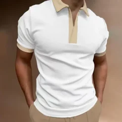 OUKU Men's Polo Golf Shirt Outdoor Street Lapel Short Sleeve Fashion Casual Color Block Spring & Summer Regular Fit Pink Sky Blue Khaki Polo