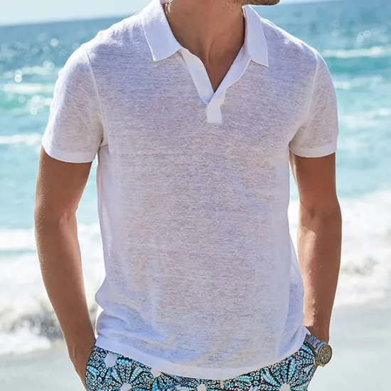 Sale OUKU Men's Polo Golf Shirt Sports Beach Lapel Classic Short Sleeves Basic Casual Plain Basic Summer Spring Light Pink White Sky Blue Light Grey Beige Polo
