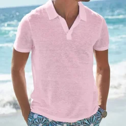 Sale OUKU Men's Polo Golf Shirt Sports Beach Lapel Classic Short Sleeves Basic Casual Plain Basic Summer Spring Light Pink White Sky Blue Light Grey Beige Polo