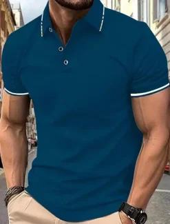 OUKU Men's Polo Golf Shirt Street Casual Lapel Short Sleeve Fashion Modern Color Block Buttons Summer Black White Pink Wine Navy Blue Royal Blue Polo