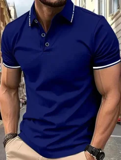 OUKU Men's Polo Golf Shirt Street Casual Lapel Short Sleeve Fashion Modern Color Block Buttons Summer Black White Pink Wine Navy Blue Royal Blue Polo