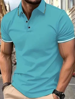 OUKU Men's Polo Golf Shirt Street Casual Lapel Short Sleeve Fashion Modern Color Block Buttons Summer Black White Pink Wine Navy Blue Royal Blue Polo