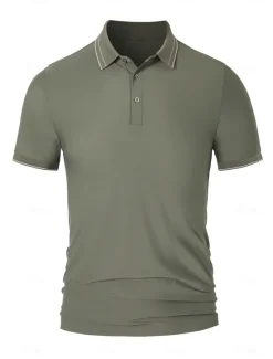 Sale OUKU Men's Polo Knit Polo Sweater Business Casual Lapel Short Sleeve Formal Color Block Buttons Summer Black Brown Army Green Polo