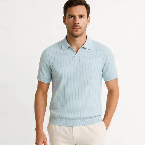 Discount OUKU Men's Polo Knit Polo Sweater Business Casual V Neck Short Sleeve Formal Solid Color Novelty Summer All Seasons Light Blue Light Khaki Black White Army Green Coffee Polo