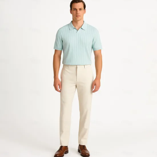Discount OUKU Men's Polo Knit Polo Sweater Business Casual V Neck Short Sleeve Formal Solid Color Novelty Summer All Seasons Light Blue Light Khaki Black White Army Green Coffee Polo