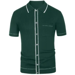 OUKU Men's Polo Knit Polo Sweater Business Casual Lapel Short Sleeve Modern Old Money Style Solid / Plain Color Button Front Summer Dark Navy Green Rose Red Polo