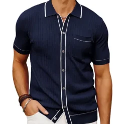 OUKU Men's Polo Knit Polo Sweater Business Casual Lapel Short Sleeve Modern Old Money Style Solid / Plain Color Button Front Summer Dark Navy Green Rose Red Polo